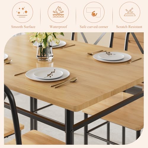 Image of VECELO 5-Piece Dining Table Set for 4, Wood Dinette with Chairs, Natural&Black