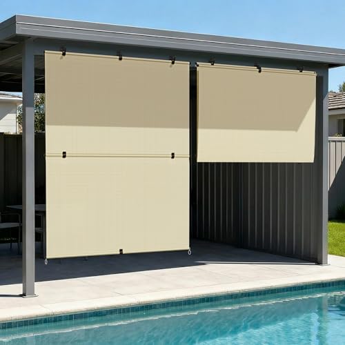 INFRANGE Roller Shades 8'Wx 6'H Outdoor Foldable Roll Up Blinds Cordless Roller Blinds Shade Cloth with UV Privacy Protection for Porch Patio Pergola Backyard Balcony, Beige by INFRANGE - Used condition - Image 7