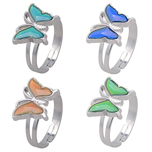 Mood Rings 2 Pcs Heart-Shaped and Turtle Dinosaur Unicorn Horse Ring Color Change Eyes Emotion Feeling Finger Ring Butterfly Moon and Star Mood Rings Size Adjustable for Womens Girls3