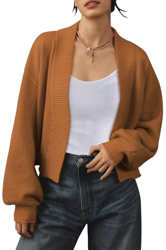 Image of Women's Open Front Cropped Cardigan Lightweight Fall Long Sleeve Waffle Knit Cardigans