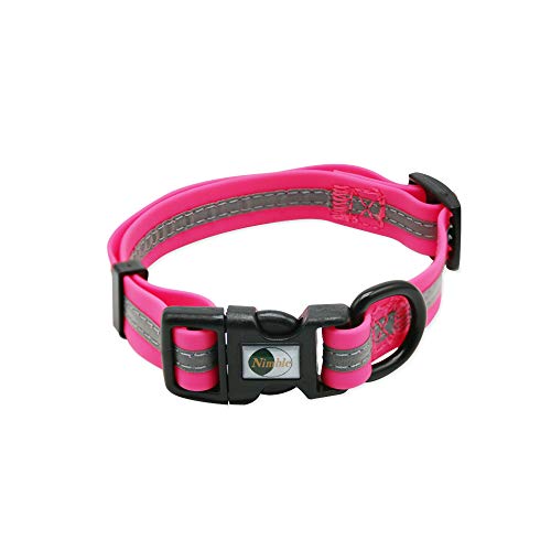 Nimble Reflective Waterproof Dog Collar Adjustable Odor Resistant Easy Clean Pet Collar for Small Medium Large Dogs Night Walking Outdoor Rainy Use (Small (9.45”-14.17”inches), Pink)