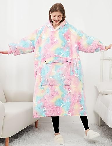 Image of KFUBUO Wearable Blanket Hoodie for Adults With Pocket Glow in the Dark | Extra Long, Sherpa, Fuzzy Blanket, Oversized Sweatshirt Blanket, Kangaroo Pouch, Cute Birthday Gifts for Women, Cute Stuff
