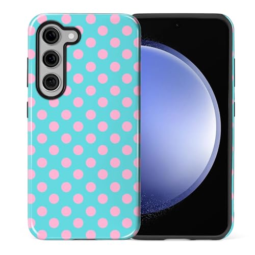 ZHEGAILIAN Case for Samsung Galaxy S23 Plus,Shockproof Hard Shell + Soft Silicone 2 in 1 Hybrid,Shockproof Bumper Drop Protective - Blue Pink Polka Dot