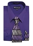 Milano Moda Men's Long Sleeve Dress Shirt with Matching Tie and Handkie SG21A-Purple-17-17 1/2-34-35