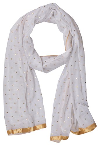Image of YOUTHQUAKE Women's Golden Printed Chiffon Dupatta With Four Side Golden Lace