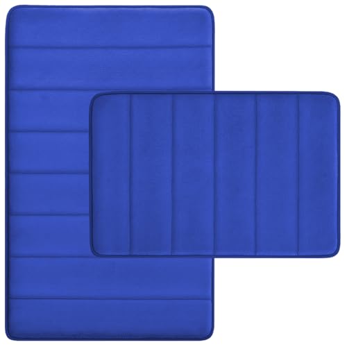 Memory Foam Bath Rugs Set 2-Piece, Non-Slip Navy