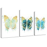 Peinneis Baby Pink Gradient Green Gold Butterfly Paintings Butterflies Art Print Girls Nursery Light Pink Room Decor Watercolor Painting Canvas Painting Frameless (24x36inch(60x90cm),Style 5)