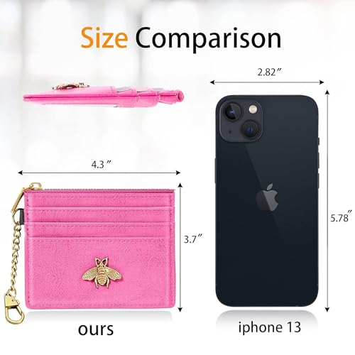 Image of SEAVILIA Card Holder Keychain Wallet for Women with ID Window RFID Coin Purse Bee Gifts Slim Minimalist Small Wallet