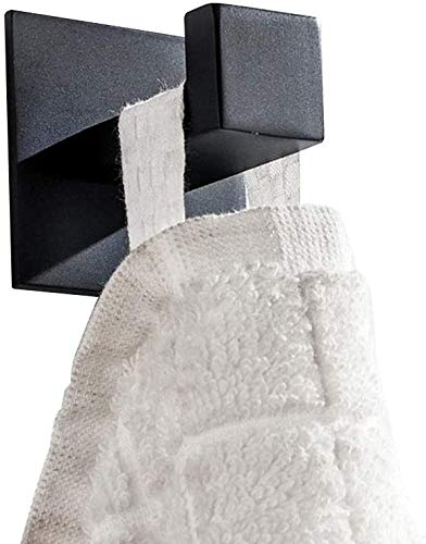 Melairy 2PC Self Adhesive 304 Stainless Steel Bathroom Square Towel Hook Chrome Finish Coat hat Door Hook Hanger Bathroom Accessories,No Screw Need (Black, 2PC)