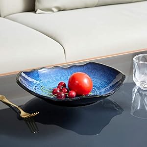 Ceramic Decorative Dish, Large Blue Pottery Decorative Bowl, Porcelain Centerpiece Tray, Key Bowl, Gift Decor Tray for Tabletop Entryway Table Living Room Dining(12'' Dish) Ceramic Decorative Dish Large Blue Pottery Decorative Bowl Porcelain Centerpiece Tray Key Bowl Gift Decor Tray for Tabletop Entryway Table Living Room Dining12 Dish