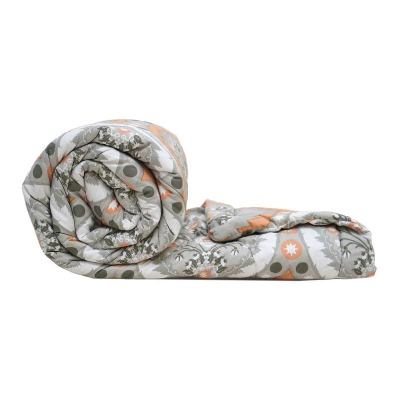 Image of Utopia Bedding Microfiber AC Comforter for King Size 220x240 cm - Lightweight, Skin-Safe & Hotel-Style Quilted Blanket with Floral Print -Peach