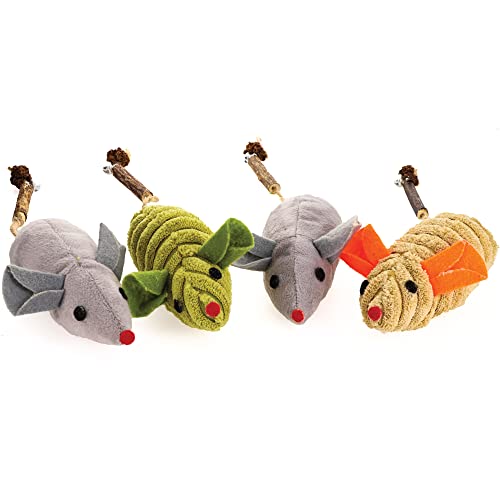 Raw Paws Catnip Cat Mouse Toys With Silvervine Stick (4-Count) - Mouse Cat Toy For Indoor Cats - Silvervine Cat Toy, Interactive Cat Toy With Silvervine, Mouse Toy For Cats, Cat Mice Toys, Catnip Toys #TOP6