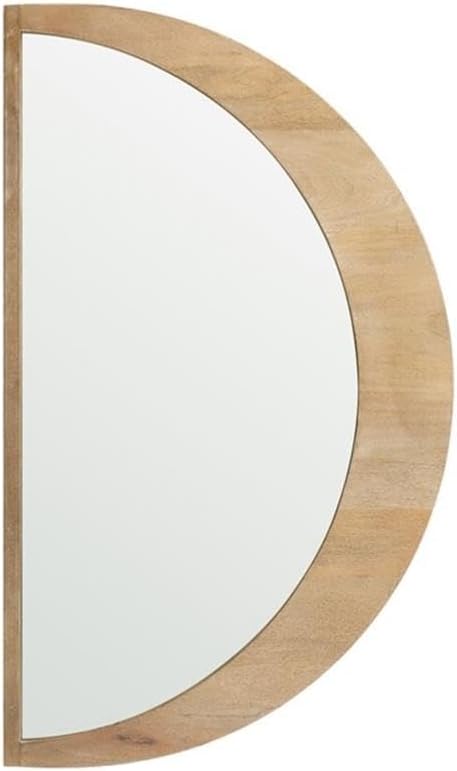 Pemberly Row Arched Mango Wood Wall Mirror, Light Brown Finish, 36x1x21.3 Inches, Modern Contemporary Style, Vertical or Horizontal Hanging, Pre-Assembled Home Decor Mirror