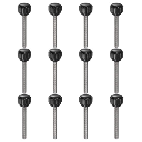 uxcell 12pcs Knurled Clamping Knobs M5 x 40mm Metric 304 Stainless Steel Male Thread Thumb Screw on Type 14mm Plastic Round Head Threaded Hand Bolt Stud Knobs Black