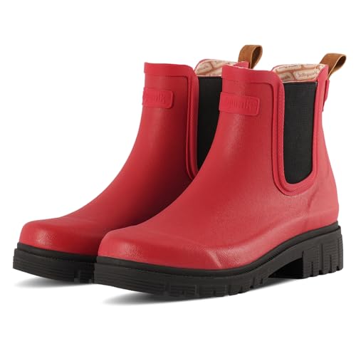 Image of Jollywalk Women's rubber Waterproof Rain boots，Fashion Ankle boots，Chelsea Boots，suitable for gardening, yard maintenance (Red, 4, Adult, Women, 4, Numeric, UK Footwear Size System, Medium)
