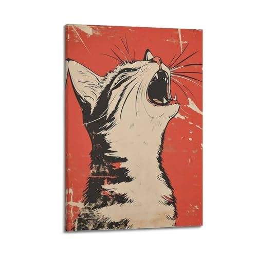 Lienzo decorativo de 4 pinturas Funny Cat Club para renovar paredes vacías de forma fácil