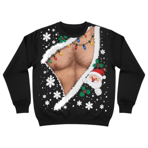 Ugly Christmas Sweater Men Funny 3D Hairy Chest Sweatshirt Holiday Tops - image 3