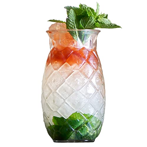 Shuvar Bazar Tiki Drink Glasses 17 Ounces Pineapple Glasses For Cocktails, 4 Pieces, Clear, Tropical Style Novelty Glasses, Hawaii Bar Style, Modern Bar Party Set With Picks (Pineapple 17 Oz) #TOP11