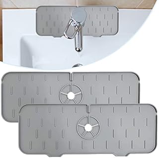 Ulife Mall 2 Pcs Silicone Faucet Mat Sink Splash Guard, Faucet Handle Drip Catcher Tray Foldable Sink Draining Pad Faucet Drying Mat for Kitchen Counter & Bathroom (Grey)