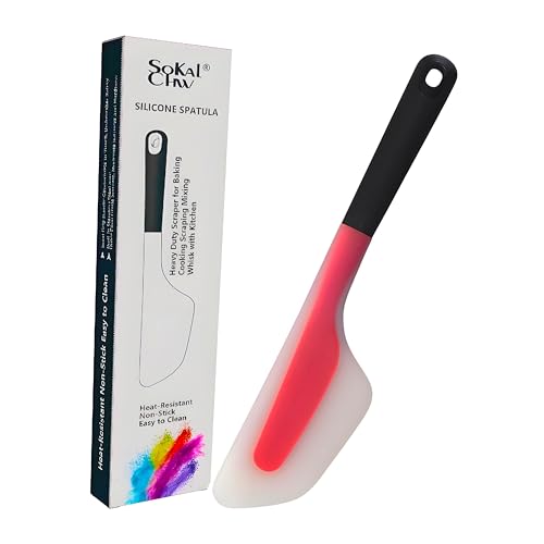 13 in Large Silicone Butter Cream Scraper for Baking, Cheese Jam Spreader, Kitchen Spatula Tool (Red-clear, Wide)