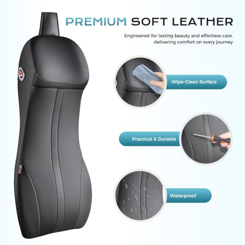 Image of Coverado Lumbar Support and Headrest Pillow for Car, Integrated Design Ergonomic Memory Foam Head Neck Support Pillow for Driving Seat, Soft Leather Breathable Back Support, Back Pain Relief, Black