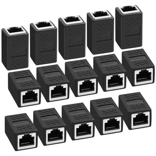 AXFEE RJ45 Coupler, 15Pcs RJ45-Couplers Female to Female, Cat6 Ethernet Cable Connector, LAN Network Connectors, Ethernet-Extender Adapter for Cat8/Cat7/Cat6/Cat5e/Cat5 (Black)