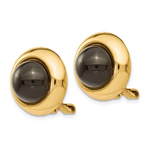 14K Yellow Gold Omega Clip Onyx Ball Button Non-Pierced Clip-On Earrings #TOP2