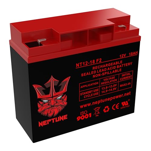 Neptune Power Products Brand NT1218F2 12 V 18AH Rechargeable Sealed Lead Acid (SLA) AGM Battery Replaces UB12180 FM12180 6fm18 For Mobility Scooter- Leak-Proof Replacement Batteries - F2 terminal