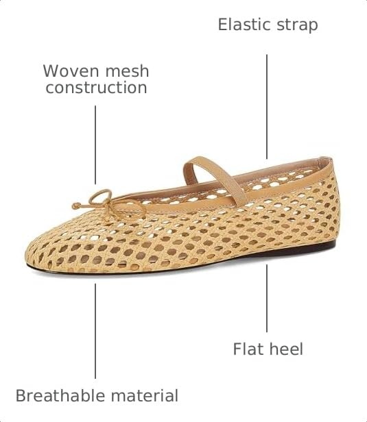 Image of ZJGZF Woven Ballet Flats for Women Cute Raffia Mary Janes Bow Elastic Strap Summer Straw Comfortable Casual Dressy Shoes