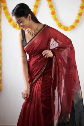 Image of SGF11 Women's Kanjivaram Soft Cotton Linen Silk Saree With Blouse Piece