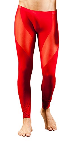 Meykiss Men's Sexy Slim Fit Leggings Pants Performance Mesh Long JohnsUS M Red