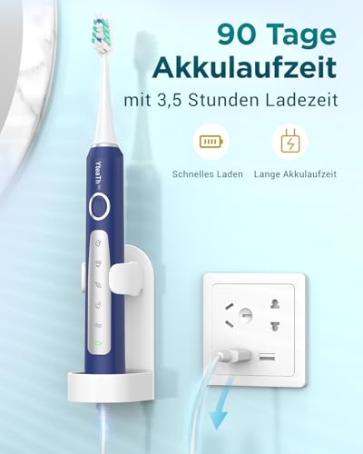Elektrische Schallzahnbürste für Herren – Schallzahnbürste für Erwachsene mit 8 Bürstenköpfen und Reiseetui, 5 Modi, wasserdicht nach IPX7, wiederaufladbare elektrische Reisezahnbürste, blau – Bild 6