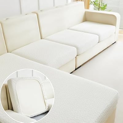 Disayu Sofa Covers Couch Covers for Sofa Pet Friendly Couch Cushion Covers Universal Sofa Covers Washable Stretch Slipcovers for Sectional Sofa (Texture Ivory White,Large Single Seat Cover)