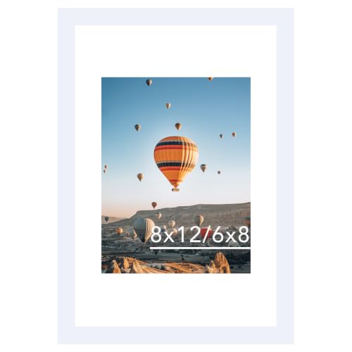 Image of JCJMY 8x12 Picture Frame with 6x8 Mat, White 8 x 12 Photo Frame with Shatter Resistant Plexiglass, Display 6 x 8 with Mat or 8 by 12 Without Mat, Sturdy Wall or Tabletop Frame, 1 Pack