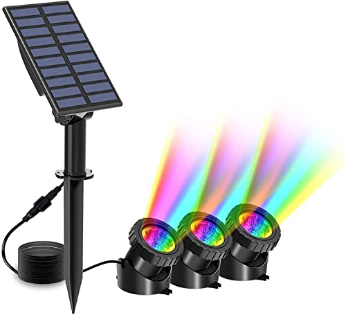 zolyet Luces solares estanque,3 en 1 RGB que cambian de color,luces subacuáticas estanque,focos LED de paisaje para...