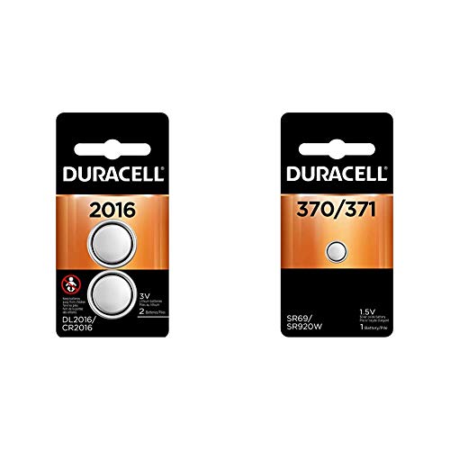 Duracell - 2016 3V Lithium Coin Battery - Long Lasting Battery - 2 Count & - 370/371 1.5V Silver Oxide Button Battery - Long-Lasting Battery - 1 Count