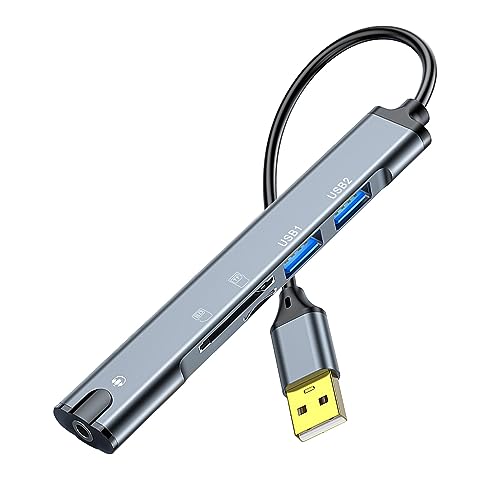 QIANRENON Estación de acoplamiento USB 5 en 1 Hub USB 2.0 a USB 2.0 TRRS 3.5mm Audio TF/SD lector de tarjetas multifunción puerto replicador adaptador, para portátil TF/SD tarjeta de memoria ISO 4