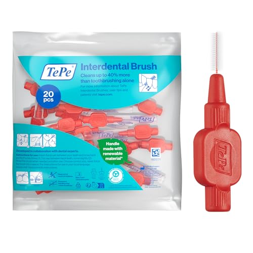 TePe Interdental Brush Extra Soft Red 0.5mm/ISO 2 20pcs efficient Cleaning Between Teeth Plaque Remover and Dental flosser for Narrow Gaps
