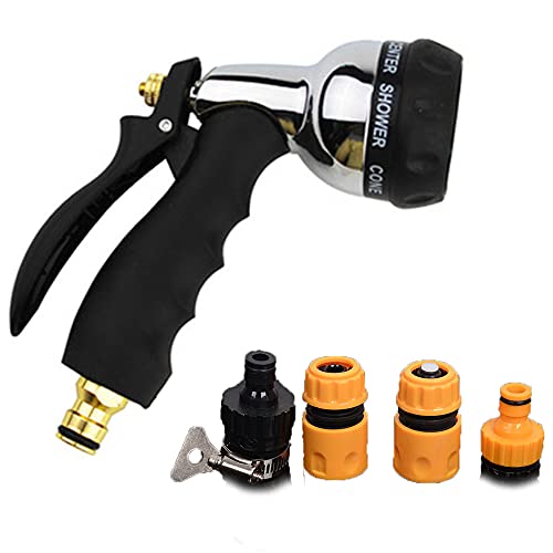 Pistolet de pulvérisation,8 modes,Avec 4 connecteurs,Armature en métal, de Douche de Main de Jardin pour maison, jardin, terrasse et voiture Cover