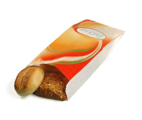 Faltenbeutel / Brötchentüte 'Fresh & Tasty' 140x60x280 mm, 1000 St., Orange, Wegwerfbar, Falten- und Klebebauweise, Polypropylen (PP), Kopffalt