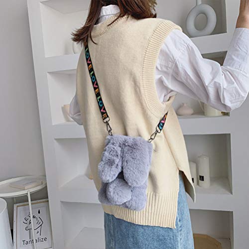 LUOEM Crossbody tas konijn ontwerp pluche schoudertas Messenger mini etui voor dames meisjes (grijs) - Image 4