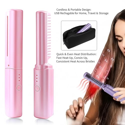 Plancha para el cabello con peine cerámico, inalámbrica y recargable por USB, portátil para viaje, modelo Style-2 miniatura 2