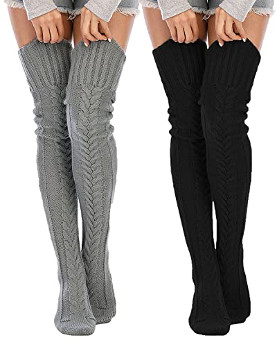 Leoparts Women's Cable Knitted Thigh High Boot Socks Extra Long Winter Stockings Over Knee Leg Warmers