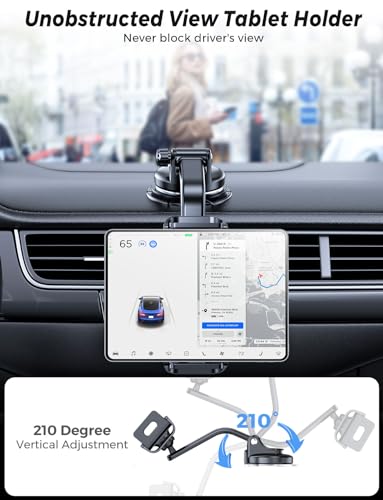 eSamcore Tablet Holder for Car Dashboard, Windshield Mount Holder for iPad & Foldable Phone Stand with Stable 360° Adjustable Clamp Car Gadgets & Accessories for iPad Air Pro Mini All 6”-11” Devices