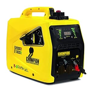 Champion Power Equipment 82001I-E-DF-EU Stroomgenerator benzine + gas (2000 watt, stroomomvormer, generator met led-indicator, Dual Fuel, extreem stil),Geel