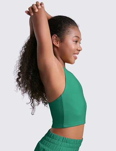 Image of CRZ YOGA Girls Butterluxe Double Lined Crop Tank | Dance, Extremely Soft, Tight Fit, High Neck, Athletic, Sleeveless Tops for Teen
