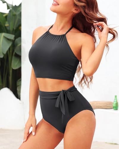 Tempt Me Women High Waisted Bikini Sets - Two Piece Swimsuit High Neck Bathing Suits Tummy Control Swimwear3
