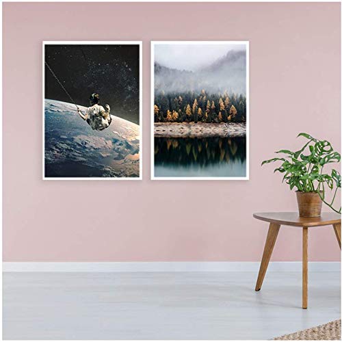 Toile peinture paysage forestier 50x70cm pour habiller un mur de salon vide