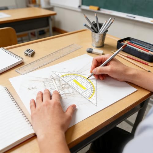 4 Stück Geodreieck Klein,Geodreieck mit Griff,Geodreieck aus Kunststoff 15.7cm Zeichendreieck Geeignet, Ideal für Schüler, Zeichner und Modellbauer