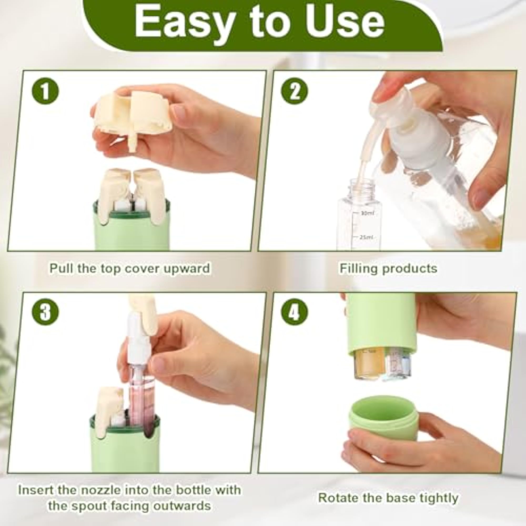 4 in 1 Travel Dispenser, Green, Portable Organizer